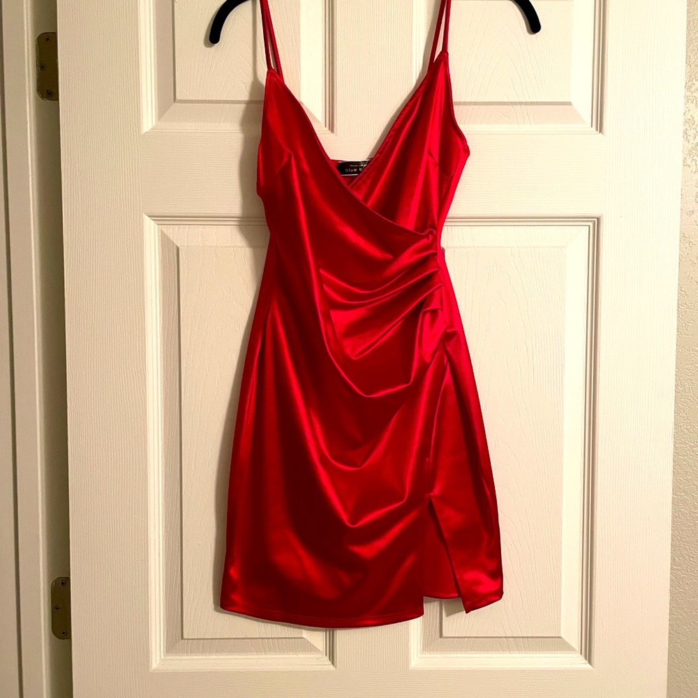 Blue Blush Satin Red Dress